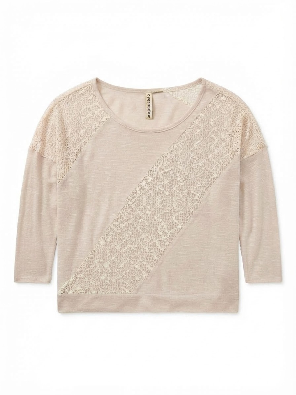 EYESHADOW Dolman-Sleeve Boho Lace Inset Top - Beige Medium